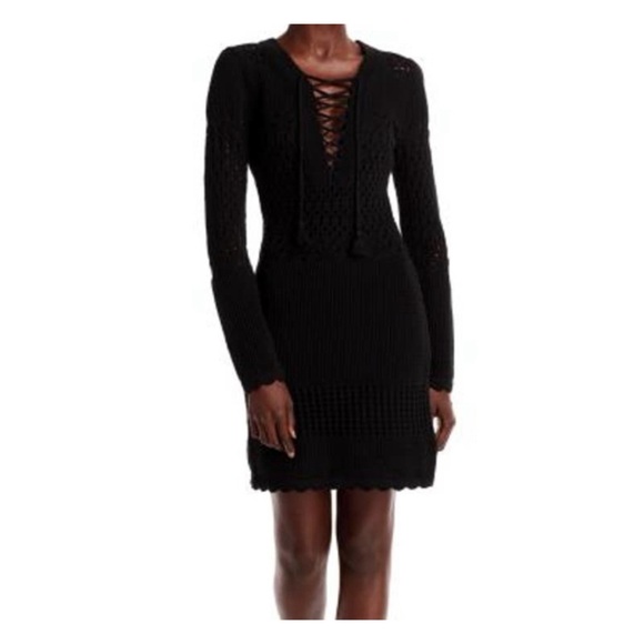 Aqua Dresses & Skirts - AQUA Crochet Lace Up Mini Dress Black | S